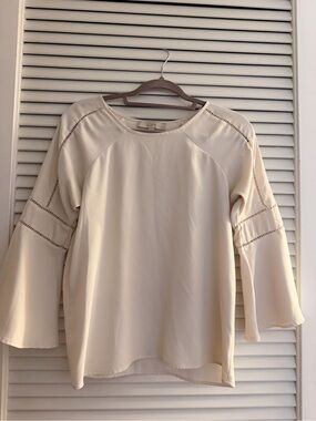 LOFT Cream Bell Sleeve Blouse